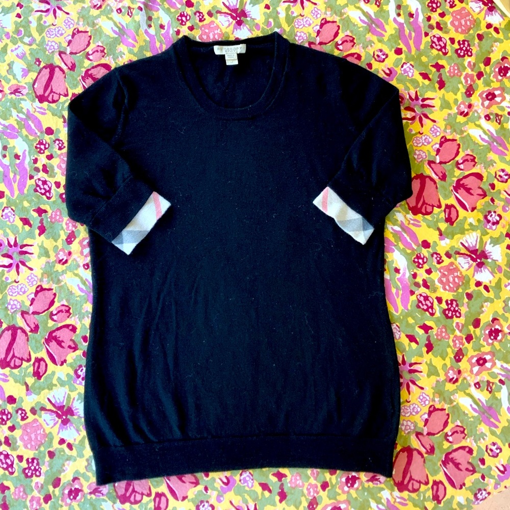 Burberry Black Crew Neck Sweater with Signature Check Cuff